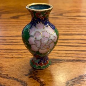 Vintage miniature mini cloisonné enamel vase Chinese Asian floral ornate decor